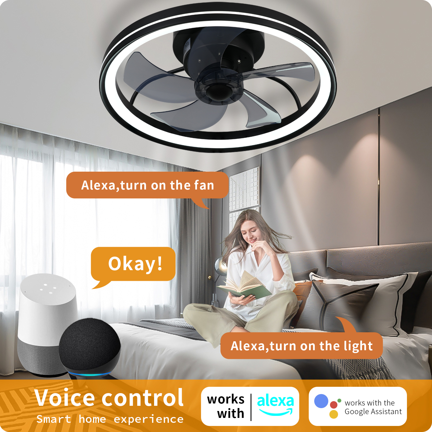 LUDOMIDE Ceiling Fans With Lights, Smart Ceiling Fan With Alexa